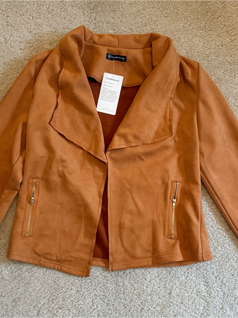 Women's Burnt Orange Suede-Look Blazer Jacket by Paper Fashion Club
